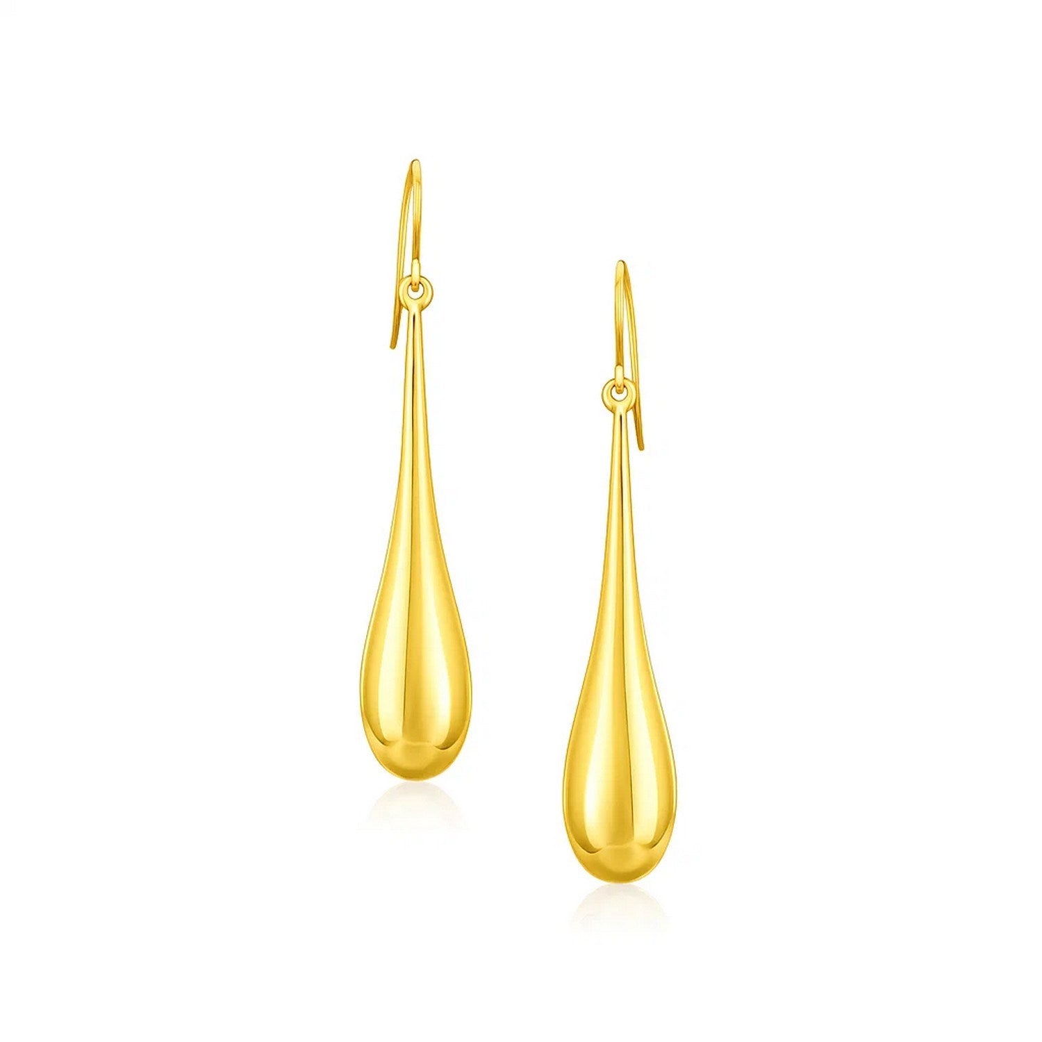 14k Yellow Gold Dramatic Drop Earrings in a sleek high-contrast midnight luxury editorial style